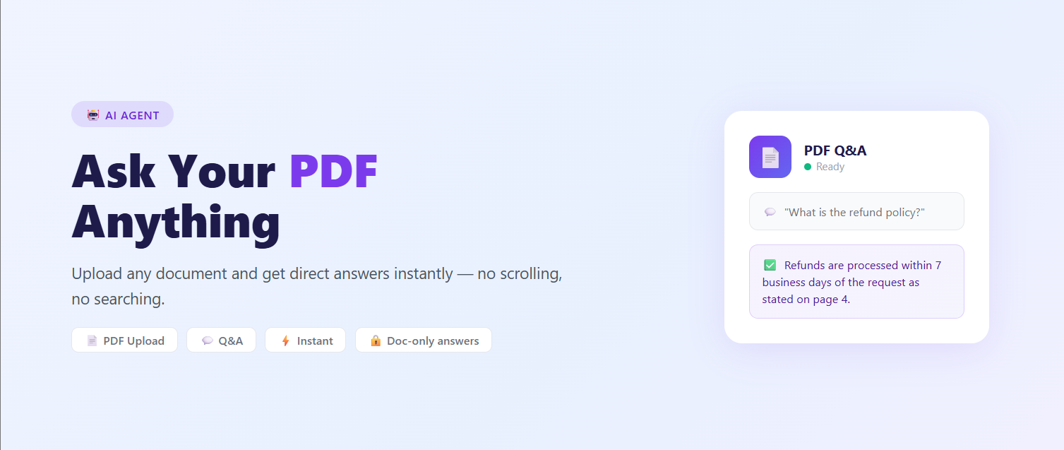 PDF Q&A - Upload any PDF and ask it a question. Get a direct answer instantly.