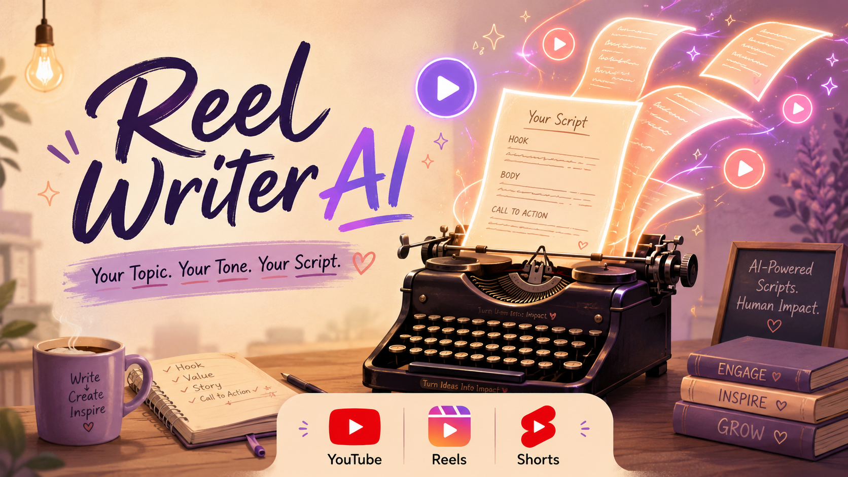 Reel Writer AI — From topic to teleprompter - Turn any topic into a full video script — your format, your tone, your words.